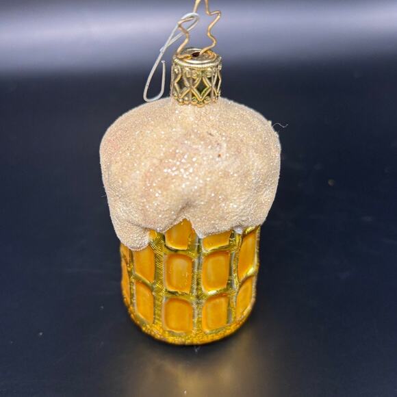 Miniature Frosty Foam Beer Mug Blown Glass Christmas Holiday Ornament 4" x 2" - Picture 5 of 12